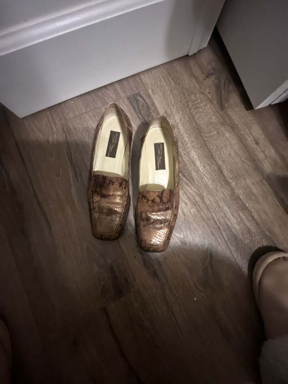Sesto Meucci of Florence Brown Snakeskin Print Leather Loafers